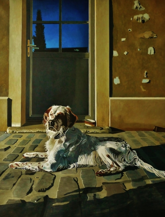 Antoine Denain, Horace le chien philosophe, acrylique sur toile, 200/150cm, 2018