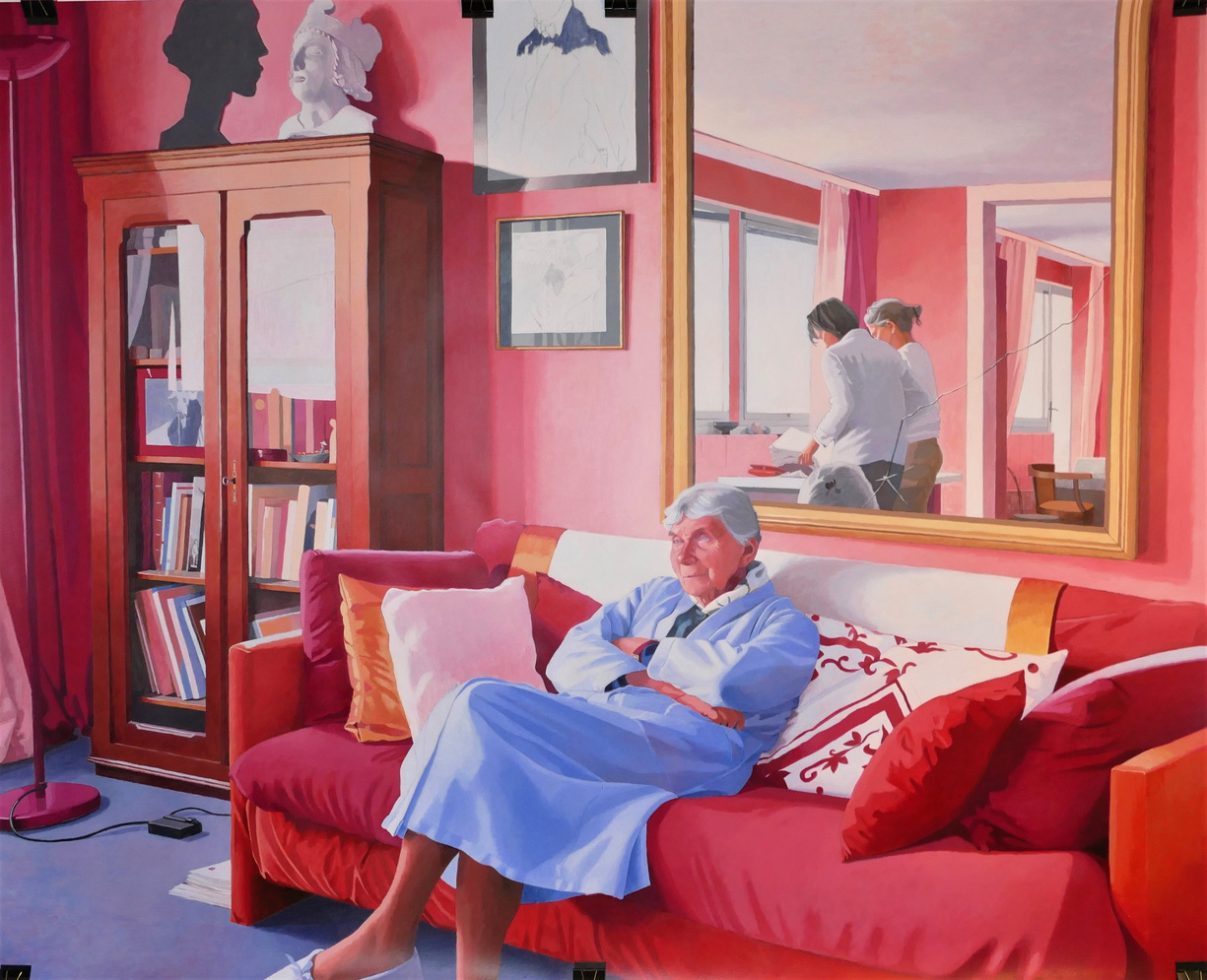 Antoine Denain, Grand-mère s’interrogeant, acrylique sur toile, 200/160cm, 2021