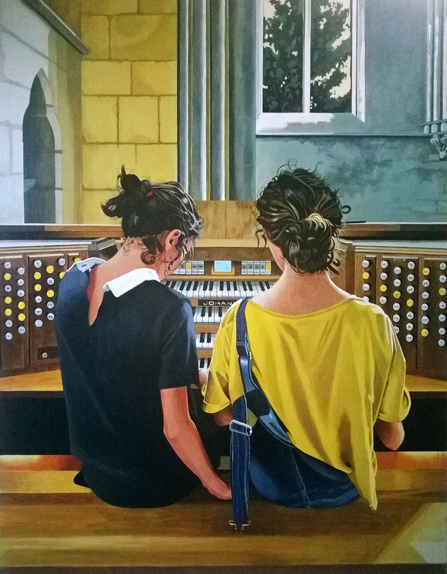Antoine Denain, Les deux soeurs, acrylique sur toile de jute, 146/114cm, 2018